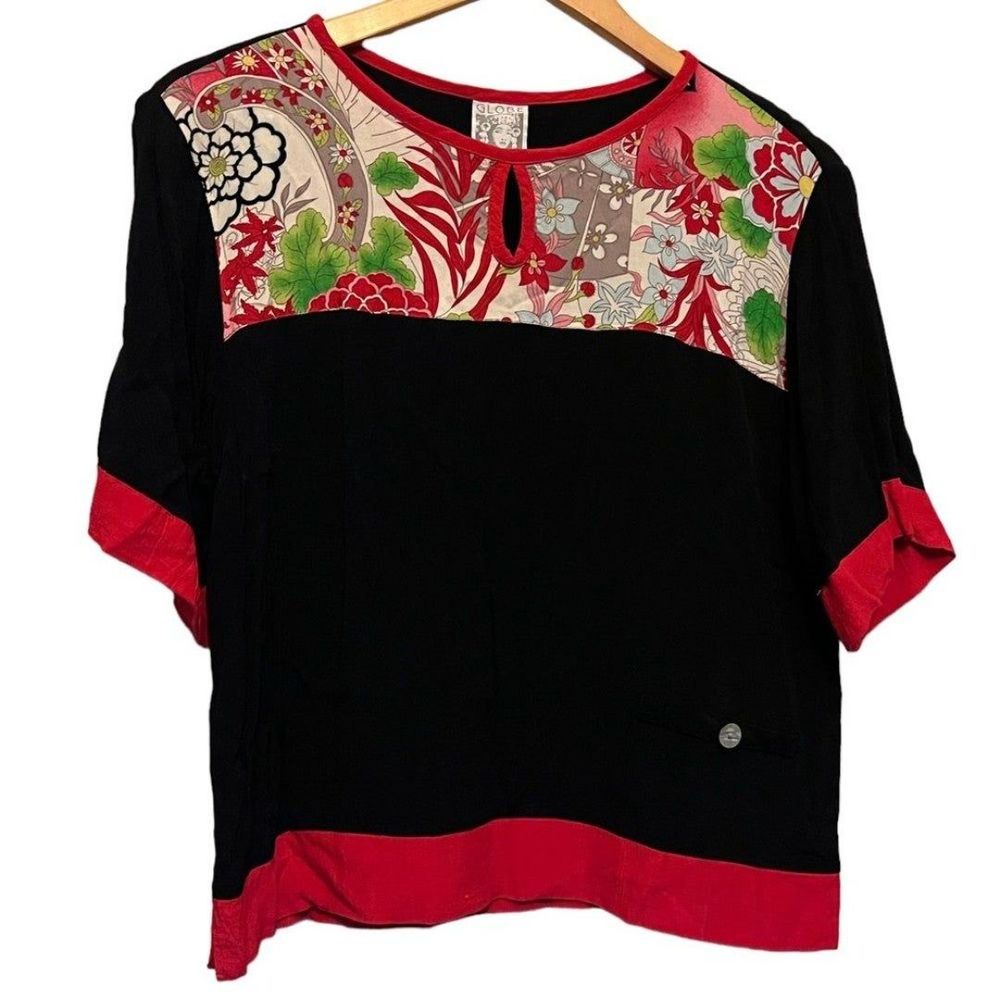 Globe Trotter Clothing of Bali Shirt top Blouse Black Red Size small